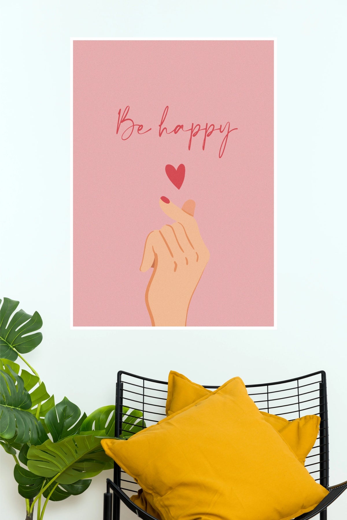 "Be Happy" Finger Heart Korean Love Gesture Poster – Cute Pink Aesthetic Wall Art for Bedroom, Living Room & College Dorm Decor (Gym And Motivational Poster)