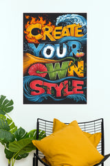 "Create Your Own Style" Vibrant Elements Typography Poster – Psychedelic Nature & Wave Illustration Wall Art for Living Room, Studio & Bedroom Decor (Gym And Motivational Poster)