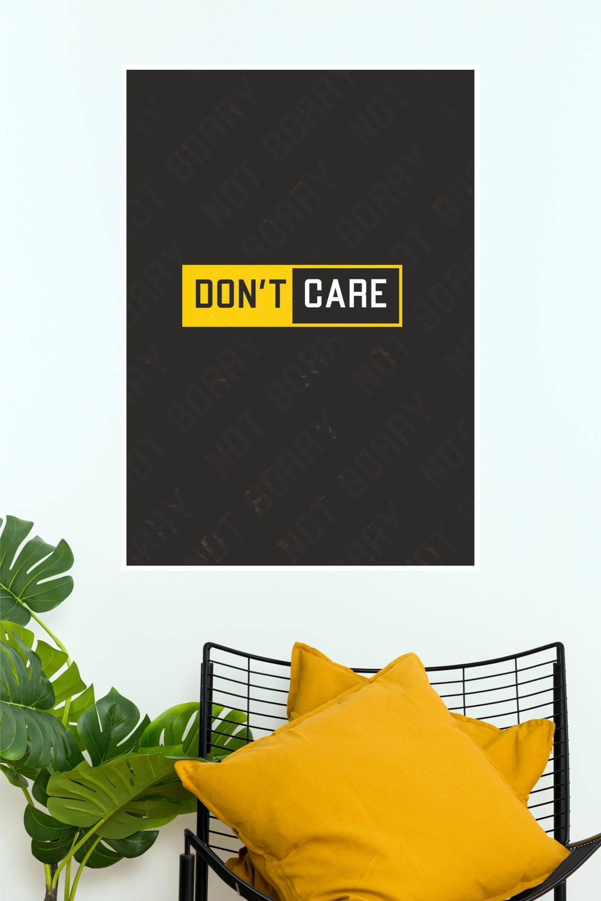 "DON'T CARE" Bold Caution Typography Poster – Modern Yellow & Black Sarcastic Attitude Wall Art for Bedroom, Office & College Dorm Decor (Gym And Motivational Poster)
