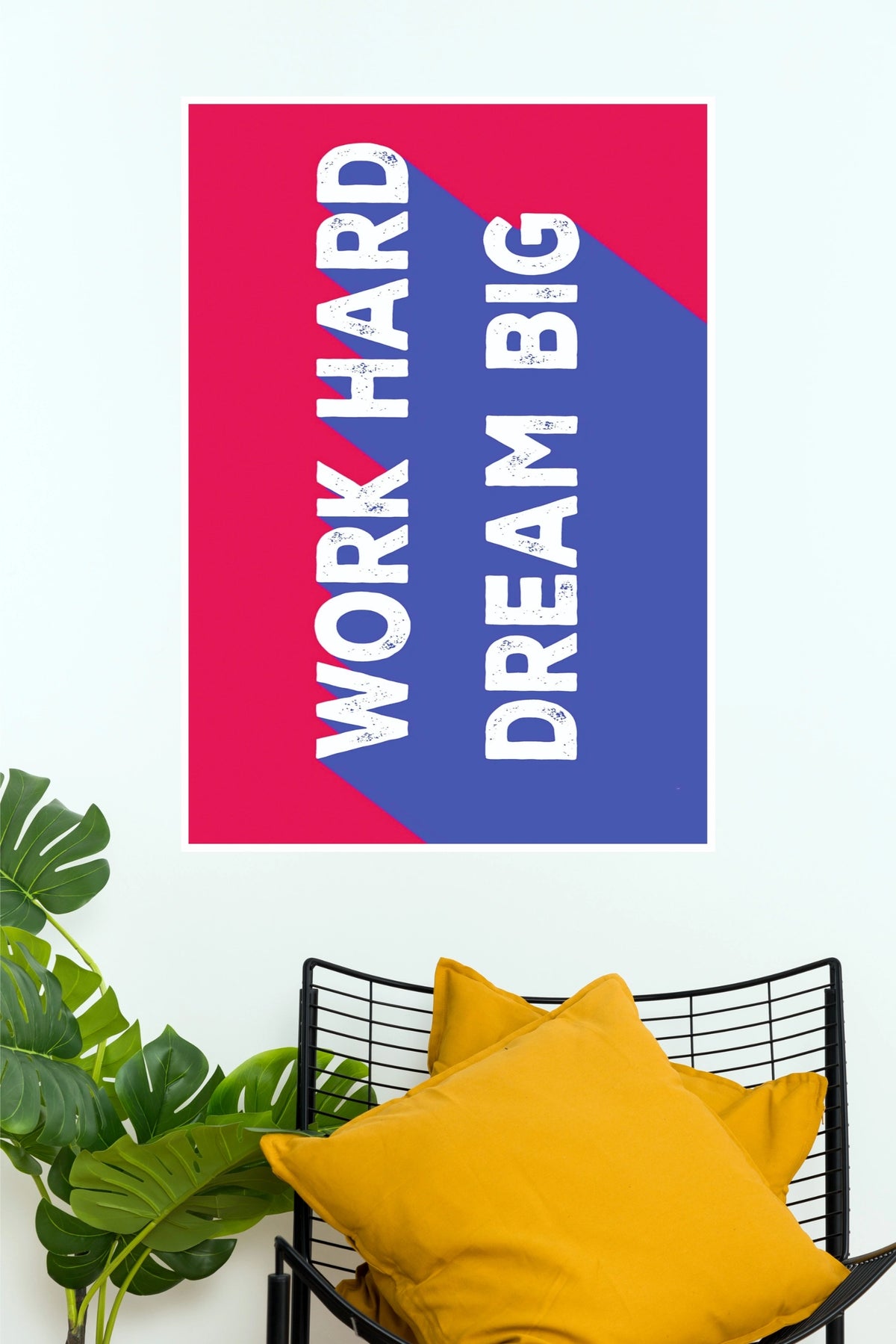 "Work Hard Dream Big" Vibrant Dual-Tone Typography Poster – Modern Pink & Blue Motivational Wall Art for Office, Home Gym & Bedroom Decor (Gym And Motivational Poster)