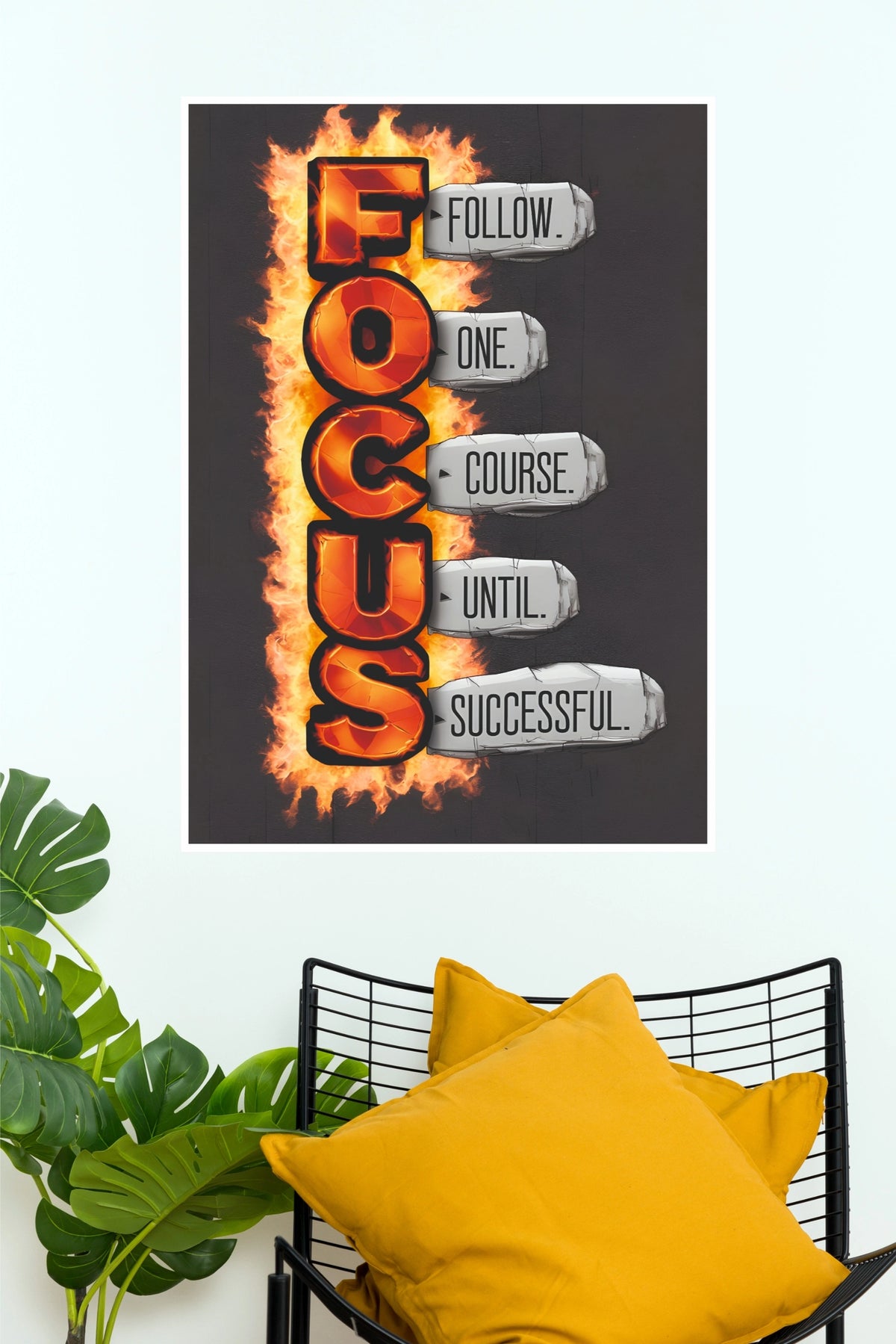 "FOCUS - Follow One Course Until Successful" Flaming Acronym Poster – Bold Fiery Motivational Wall Art for Office, Home Gym & Study Room Decor (Gym And Motivational Poster)