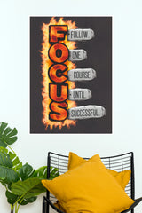 "FOCUS - Follow One Course Until Successful" Flaming Acronym Poster – Bold Fiery Motivational Wall Art for Office, Home Gym & Study Room Decor (Gym And Motivational Poster)
