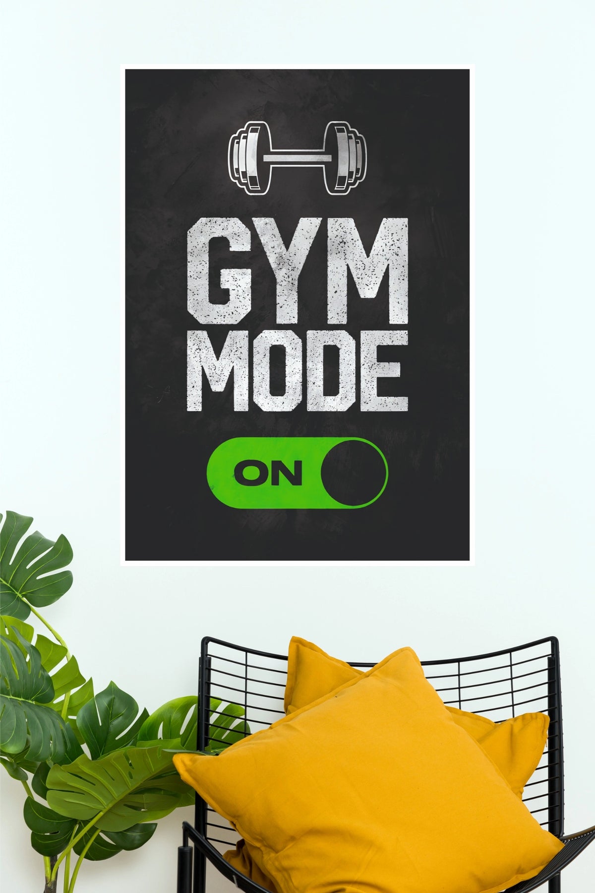 "Gym Mode ON" Dumbbell Fitness Poster – Distressed Typography & Green Toggle Switch Wall Art for Home Gym, Workout Room & Bedroom Decor (Gym And Motivational Poster)