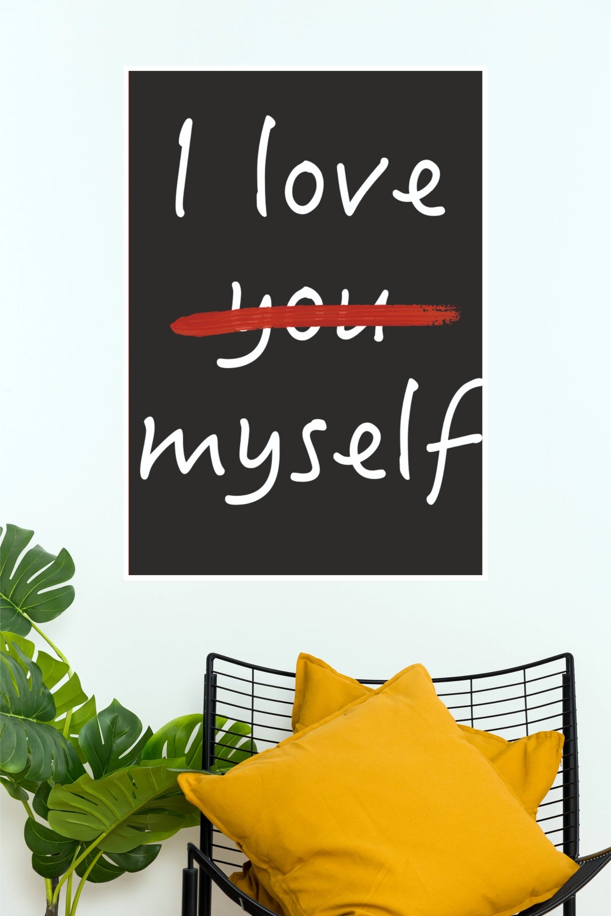"I Love Myself" Self-Care Handwritten Poster – Red Strikethrough Typography Wall Art for Bedroom, Vanity & College Dorm Decor (Gym And Motivational Poster)