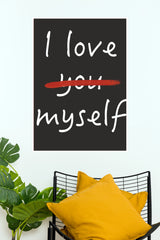 "I Love Myself" Self-Care Handwritten Poster – Red Strikethrough Typography Wall Art for Bedroom, Vanity & College Dorm Decor (Gym And Motivational Poster)
