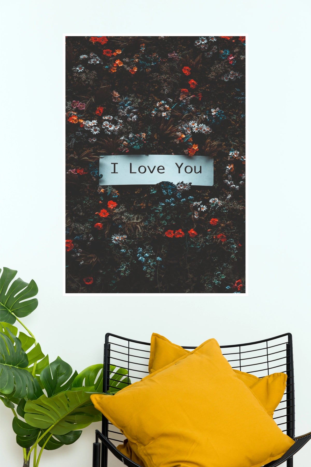 "I Love You" Floral Photography Poster – Dark Botanical Wildflower Sign Wall Art for Bedroom, Living Room & Romantic Gift Decor (Gym And Motivational Poster)