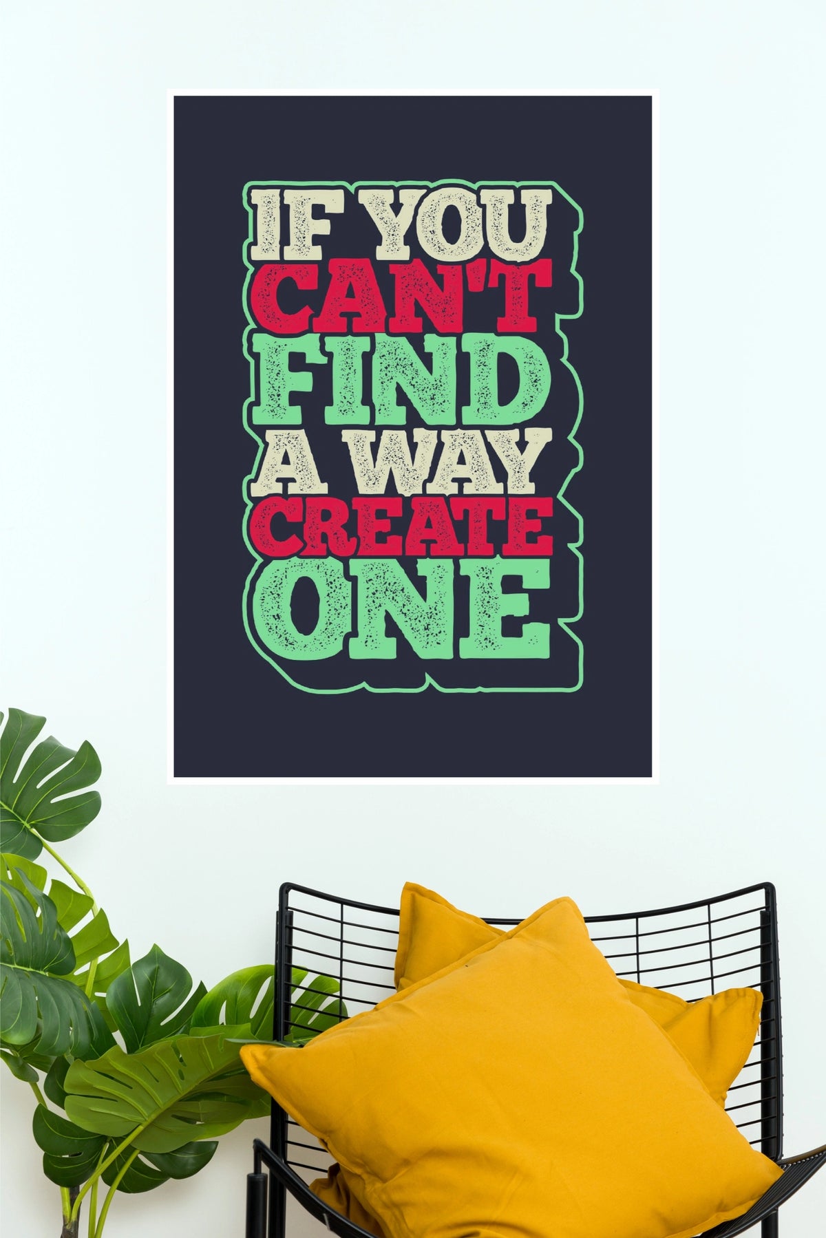 "If You Can't Find A Way Create One" Retro Motivational Poster – Red & Mint Green Distressed Typography Wall Art for Office, Study Room & Home Gym Decor (Gym And Motivational Poster)