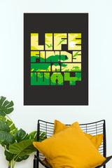 "Life Finds A Way" Jurassic Park Inspired Silhouette Typography Poster – Green & Yellow Dinosaur Graphic Wall Art for Movie Room, Kids Bedroom & Man Cave Decor (Gym And Motivational Poster)