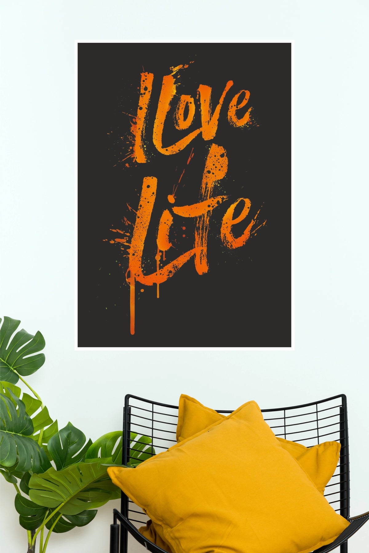 "Love Life" Vibrant Orange Graffiti Poster – Paint Splatter Brush Script Typography Wall Art for Living Room, Bedroom & Office Decor (Gym And Motivational Poster)