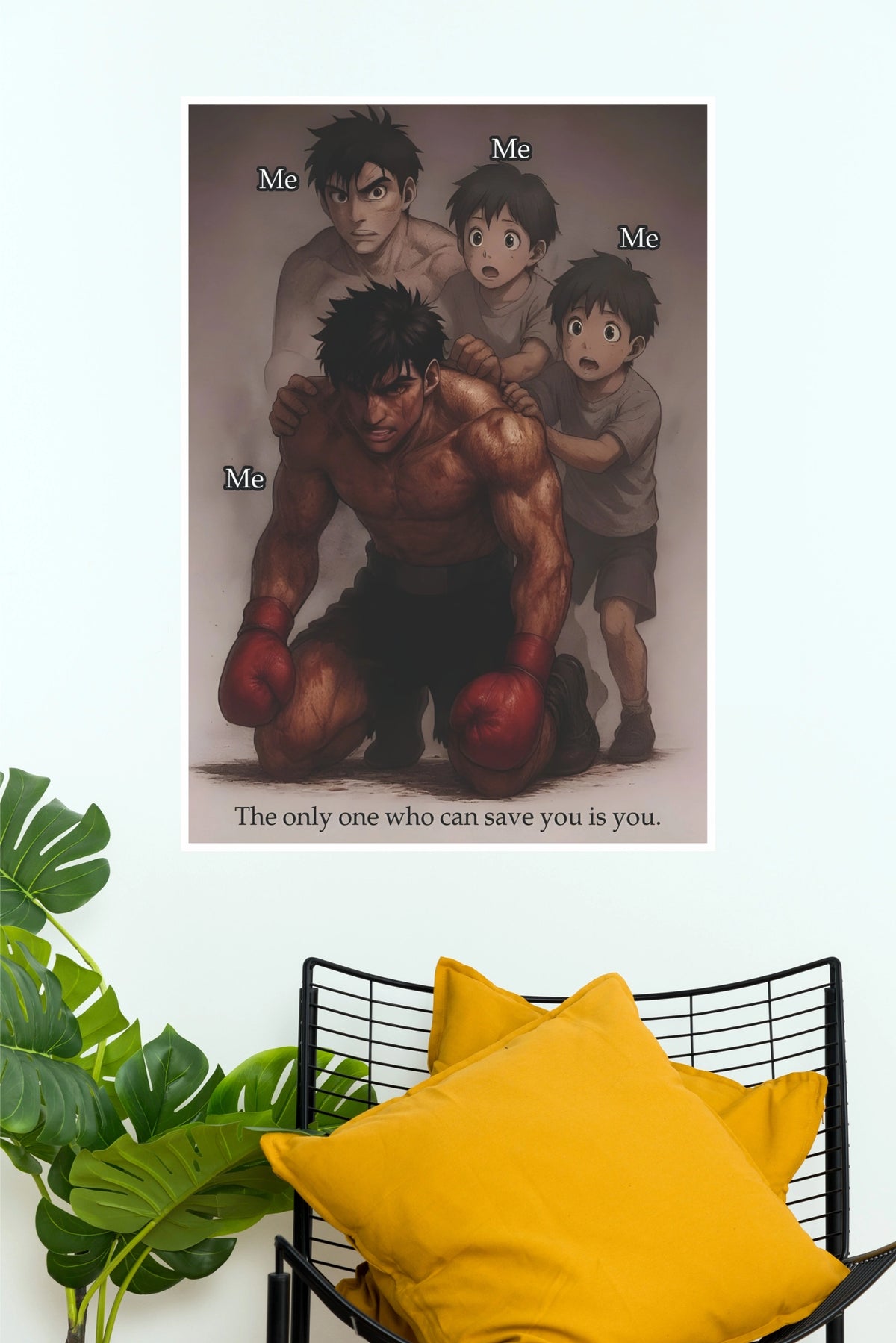 "The Only One Who Can Save You Is You" Anime Fighter Poster – Motivational Boxer Artwork for Gym, Office & Bedroom Decor (Gym And Motivational Poster)