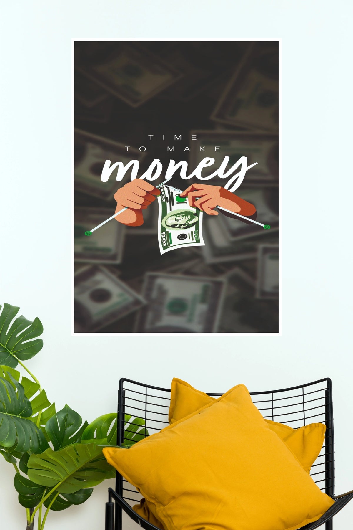 "Time To Make Money" Knitting Cash Graphic Poster – Creative Entrepreneur Motivation Wall Art for Office, Home Workspace & Living Room Decor (Gym And Motivational Poster)