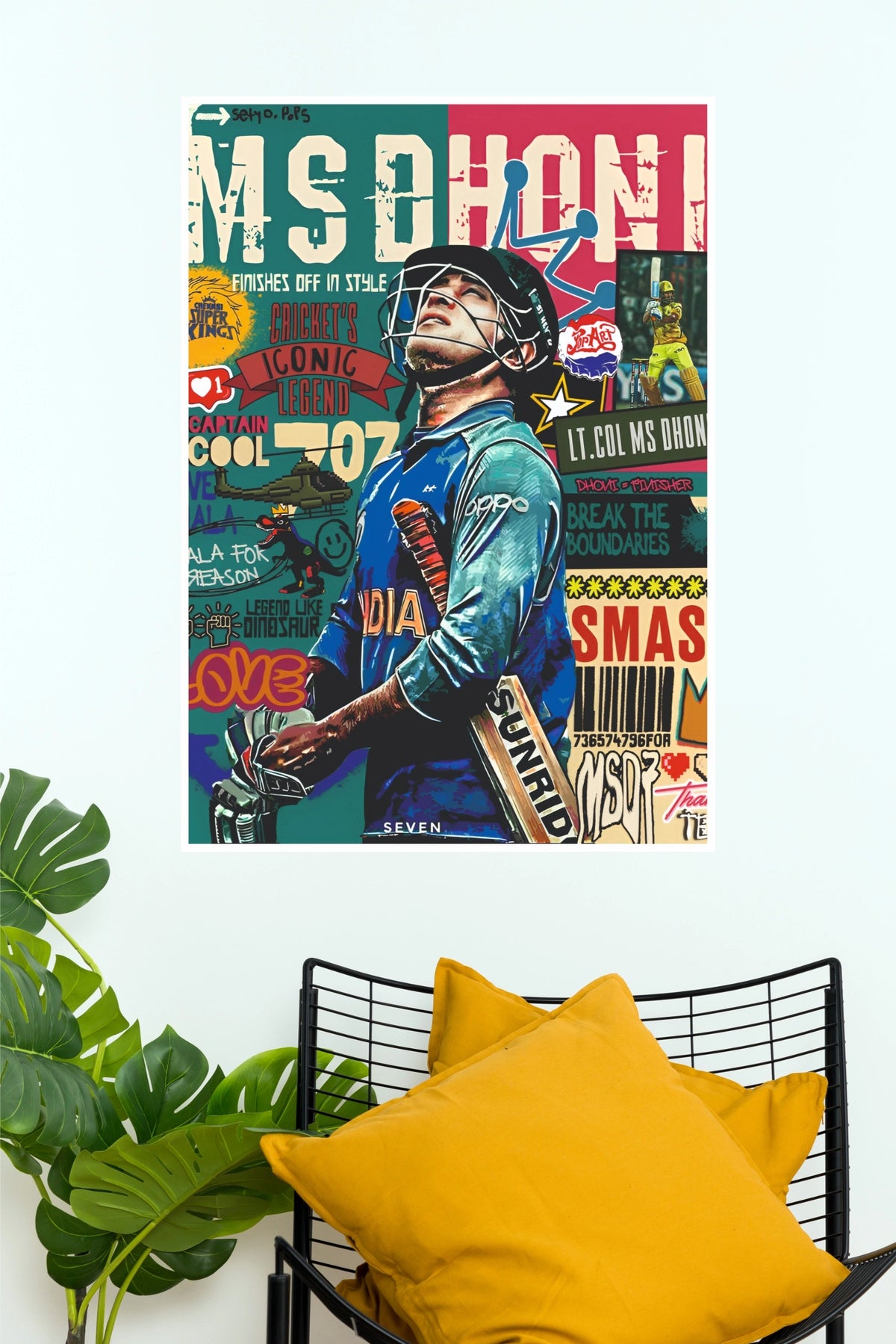"MS Dhoni Captain Cool" Pop Art Cricket Legend Poster – Vibrant Graffiti Style Tribute Wall Art for Bedroom, Game Room & Living Room Decor (Gym And Motivational Poster)