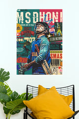 "MS Dhoni Captain Cool" Pop Art Cricket Legend Poster – Vibrant Graffiti Style Tribute Wall Art for Bedroom, Game Room & Living Room Decor (Gym And Motivational Poster)