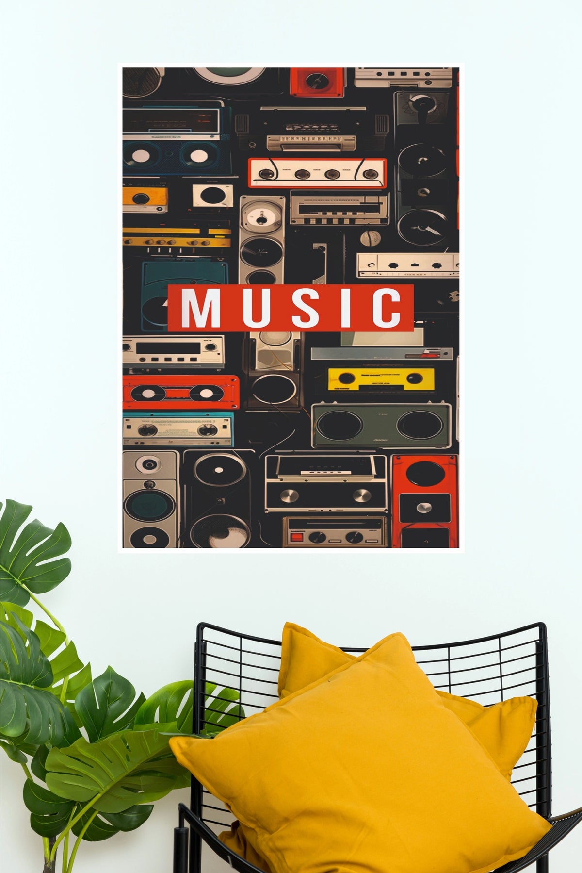 Vintage Music Sound System Collage Poster – Retro Boombox, Radio & Cassette Player Wall Art for Music Studio, Living Room & Bedroom Decor (Gym And Motivational Poster)
