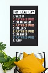 "My Ideal Day" Gamer Typography Poster – Funny Video Game Routine Schedule Wall Art for Gaming Room, Bedroom & Teen Decor (Gym And Motivational Poster)