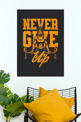 "Never Give Up" Female Bodybuilder Deadlift Poster – Orange & Black Workout Motivation Wall Art for Home Gym, Fitness Studio & Bedroom Decor   (Gym And Motivational Poster)