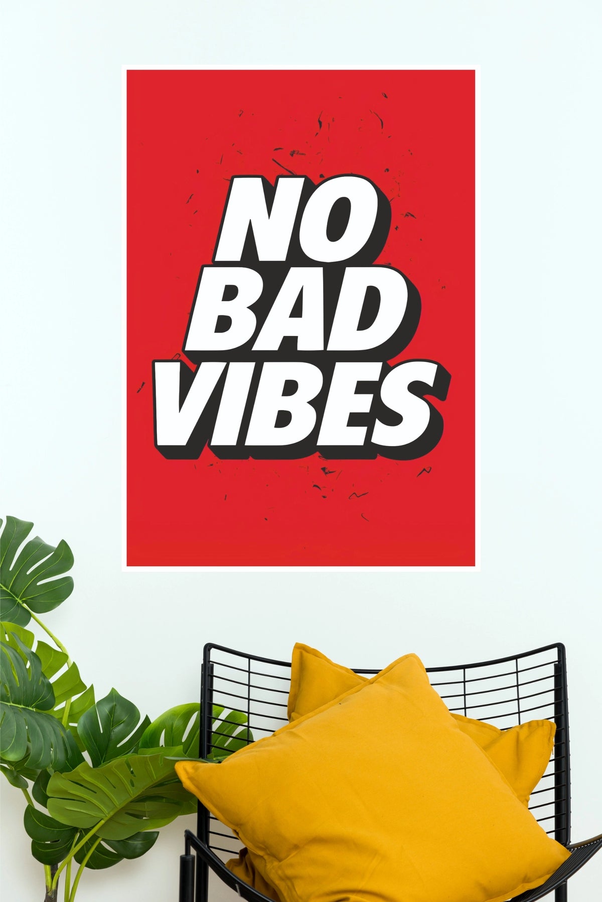 "No Bad Vibes" Bold Typography Poster – Bright Red & White Positive Quote Wall Art for Living Room, Bedroom & Office Decor (Gym And Motivational Poster)