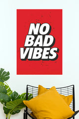"No Bad Vibes" Bold Typography Poster – Bright Red & White Positive Quote Wall Art for Living Room, Bedroom & Office Decor (Gym And Motivational Poster)