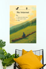 "No Internet" Offline Chrome Dino Meme Poster – Scenic Nature Landscape Wall Art for Bedroom, Office & Living Room Decor (Gym And Motivational Poster)