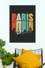 "Paris France Skyline" Vintage Retro Sunset Wall Poster (Gym And Motivational Poster)