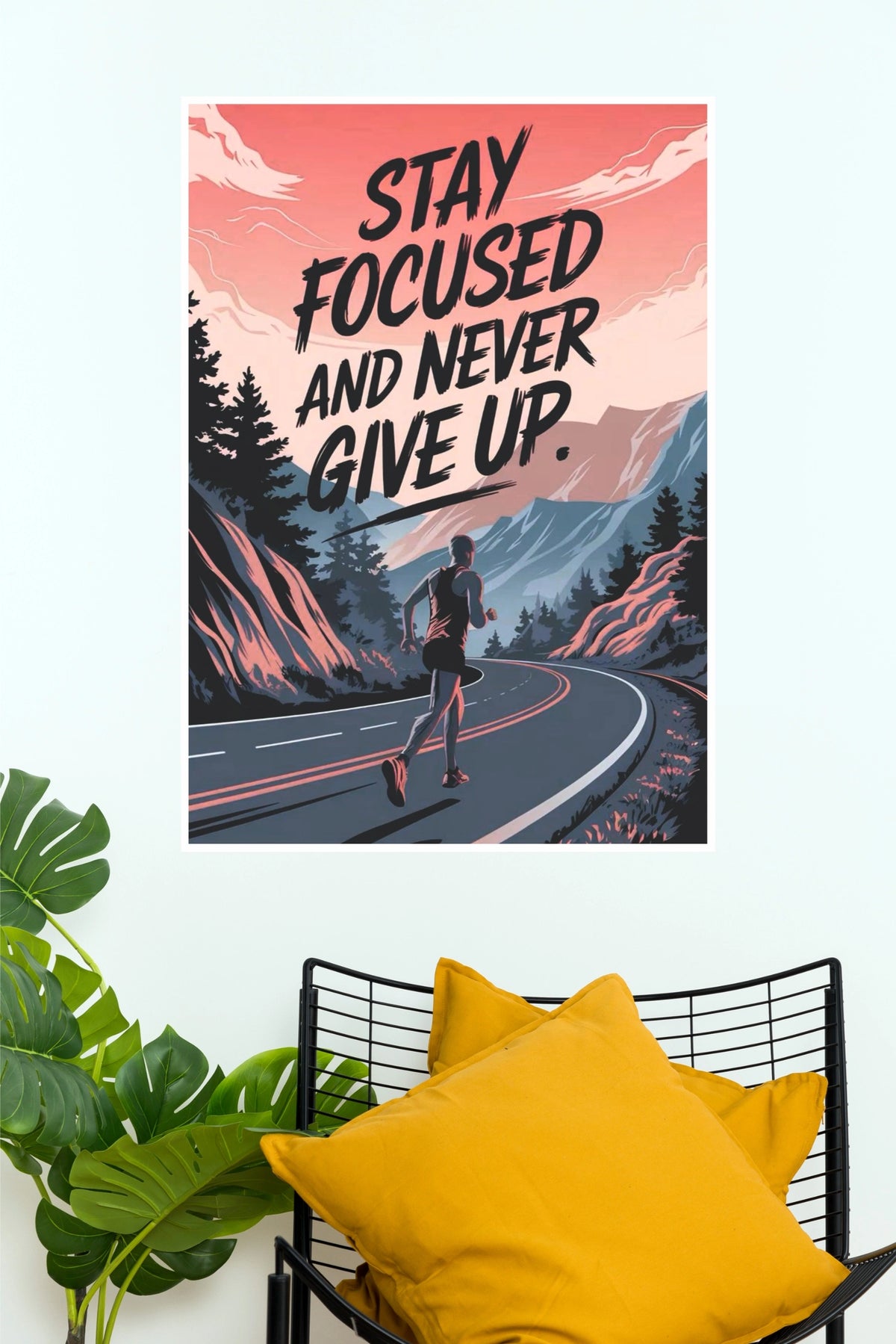 "Stay Focused And Never Give Up" Runner Motivational Wall Poster   (Gym And Motivational Poster)