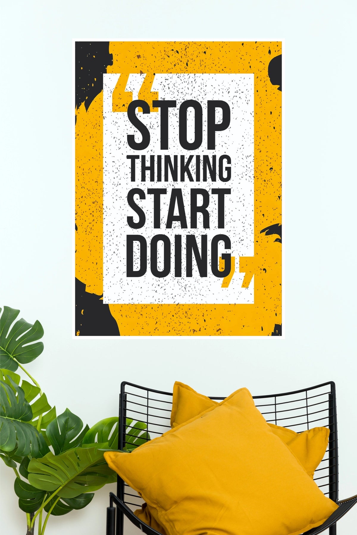 Stop Thinking Start Doing Motivational Quote Paper Poster – Yellow & Black Wall Art for Office & Home Decor   (Gym And Motivational Poster)