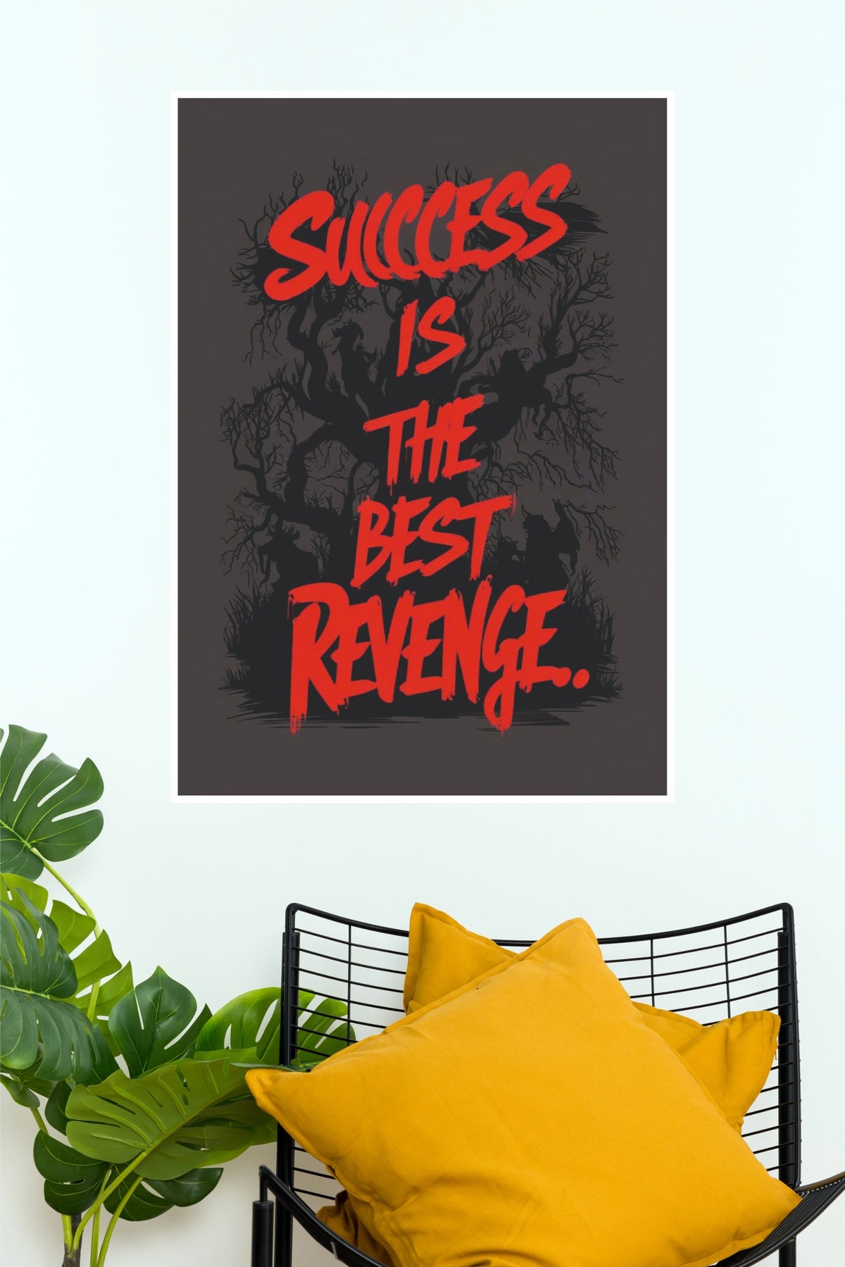 Success Is The Best Revenge Quote Poster – Red & Dark Graffiti Typography Wall Art for Office & Gym Decor (Gym And Motivational Poster)