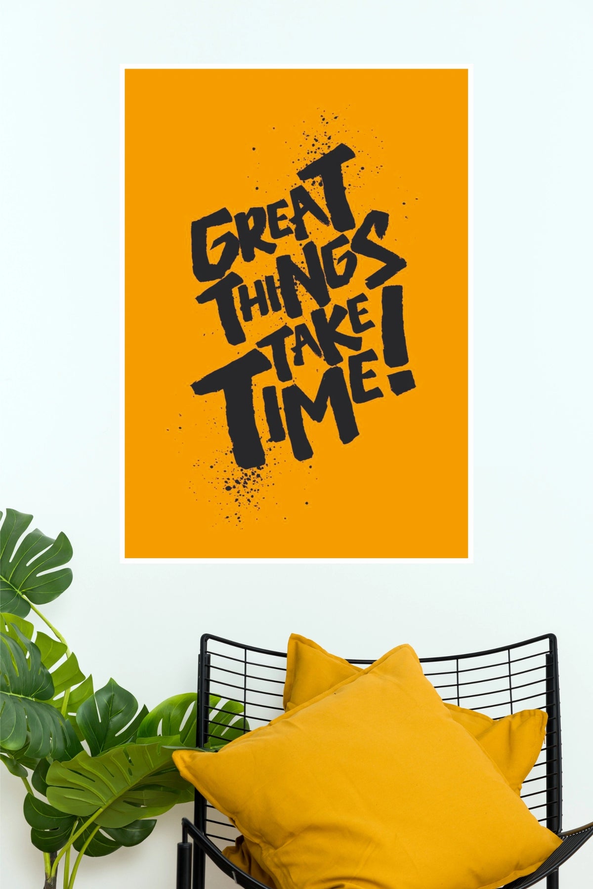 Great Things Take Time Quote Poster – Bold Yellow Typography Wall Art for Office, Gym & Study Decor  (Gym And Motivational Poster)