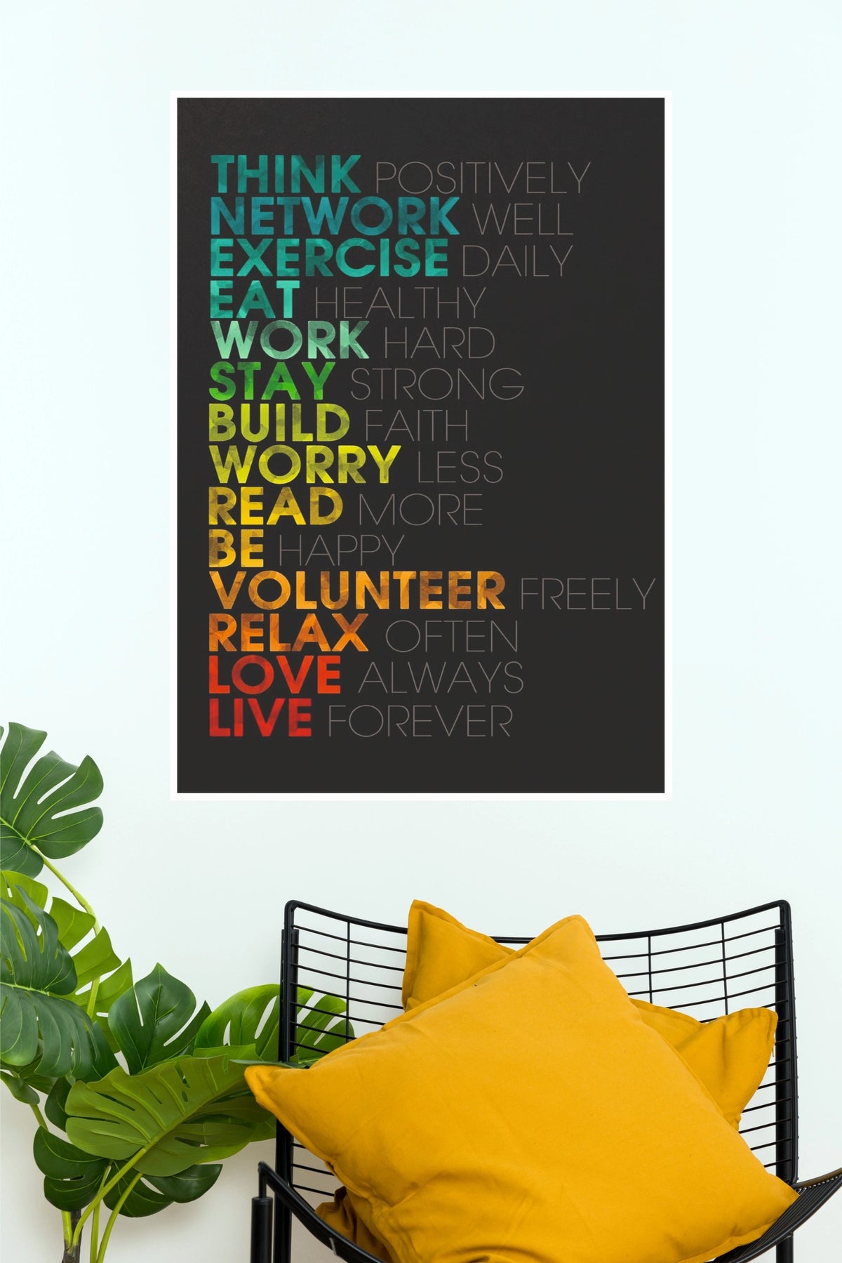 Think Positively Live Forever Gradient Typography Poster – Motivational Daily Advice Wall Art for Home & Office Decor (Gym And Motivational Poster)