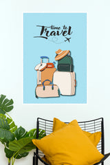 Time To Travel Luggage Illustration Poster – Wanderlust Wall Art for Living Room, Bedroom & Travel Decor (Gym And Motivational Poster)