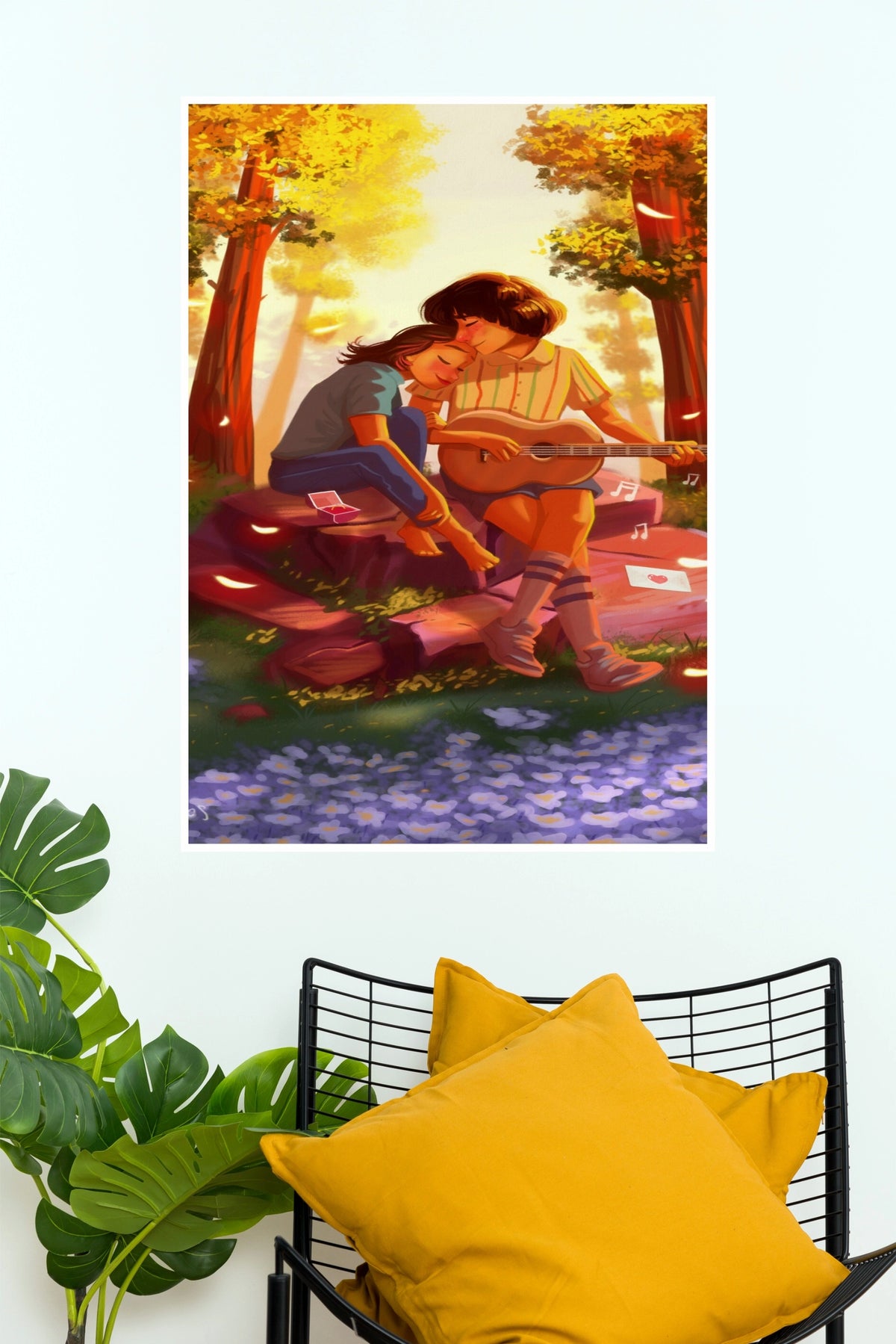 Romantic Couple Guitar Music Poster  Sunset Love Wall Art(Love Posters)