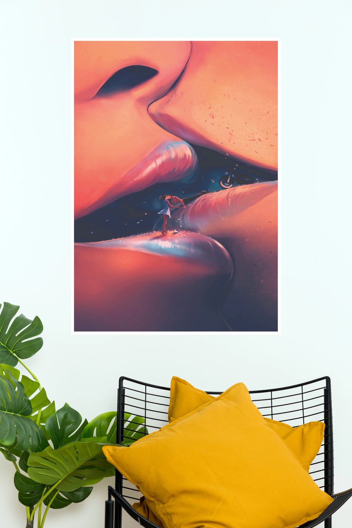 Romantic Kissing Couple Lips Poster  Abstract Love Wall Art(Love Posters)