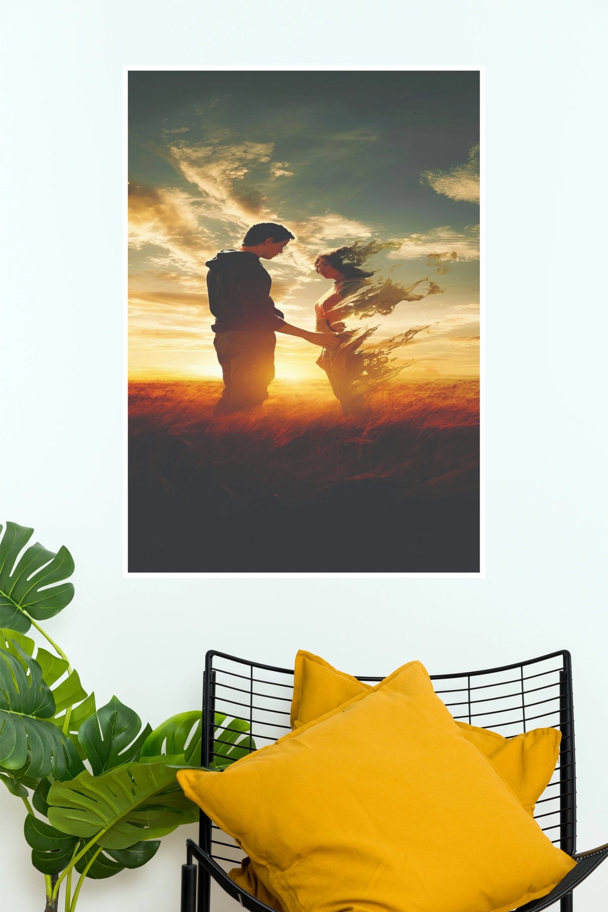 Romantic Couple Sunset Field Poster | Love Silhouette Wall Art(Love Posters)