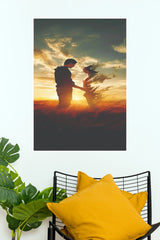 Romantic Couple Sunset Field Poster | Love Silhouette Wall Art(Love Posters)