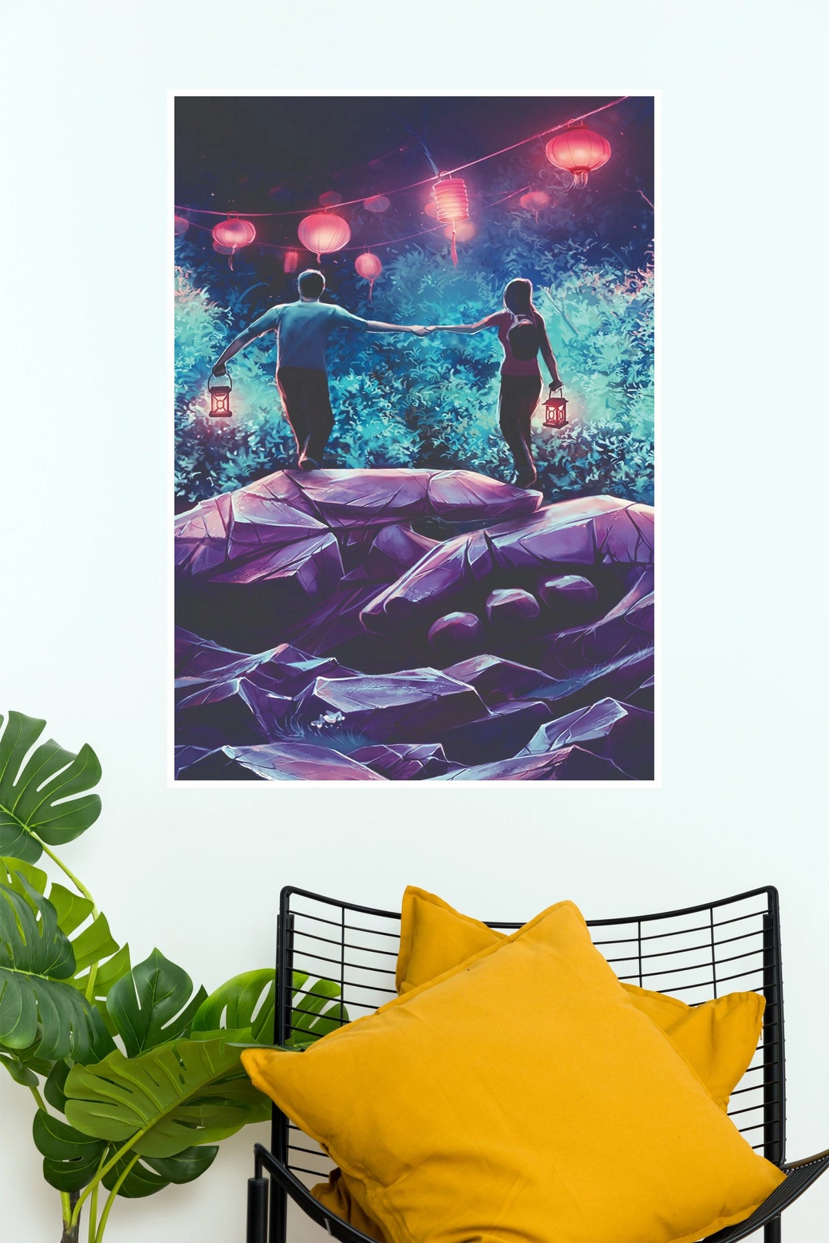 Romantic Couple Lantern Night Adventure Wall Poster(Love Posters)