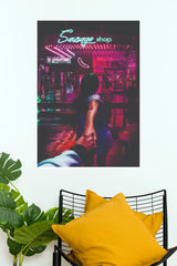 Neon City Follow Me Couple Holding Hands Wall Art Paper Poster(Love Posters)
