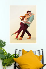 Cute Hugging Couple Illustration Wall Art Paper Poster(Love Posters)