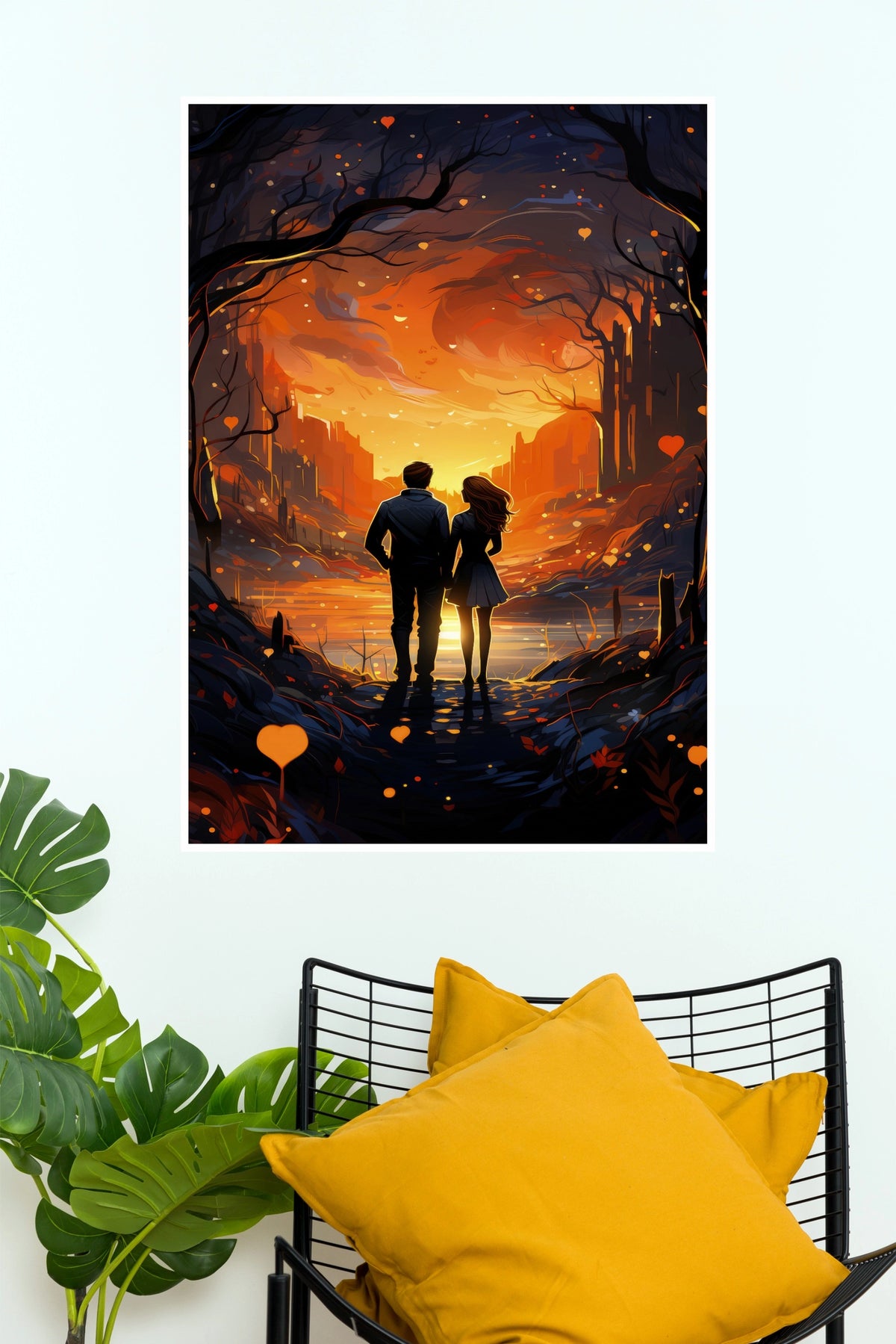 Romantic Couple Walking into Sunset Wall Art Paper Poster(Love Posters)