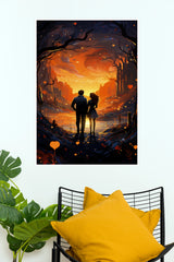Romantic Couple Walking into Sunset Wall Art Paper Poster(Love Posters)