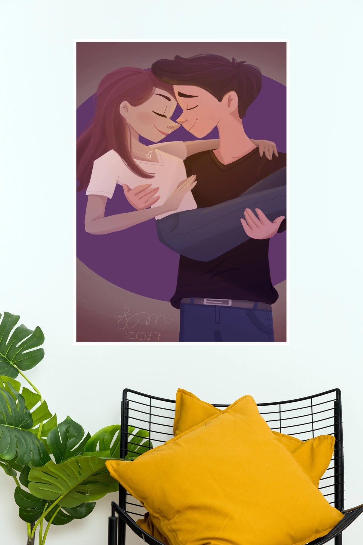 Cute Boyfriend Lifting Girlfriend Cute Couple Illustration Wall Art Paper Poster(Love Posters)