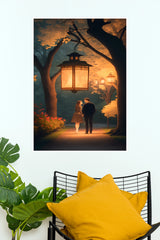 Romantic Couple Walking Under Lantern Light Wall Art Paper Poster(Love Posters)