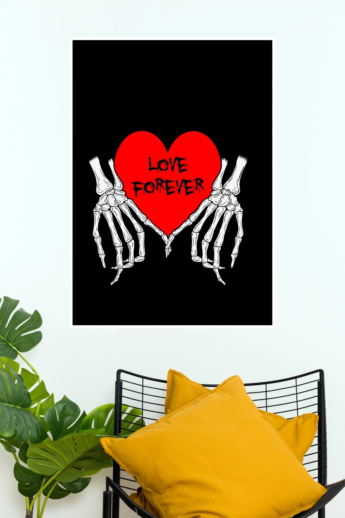 Gothic Skeleton Hands "Love Forever" Red Heart Wall Art Paper Poster(Love Posters)