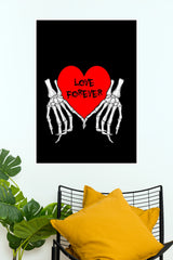 Gothic Skeleton Hands "Love Forever" Red Heart Wall Art Paper Poster(Love Posters)