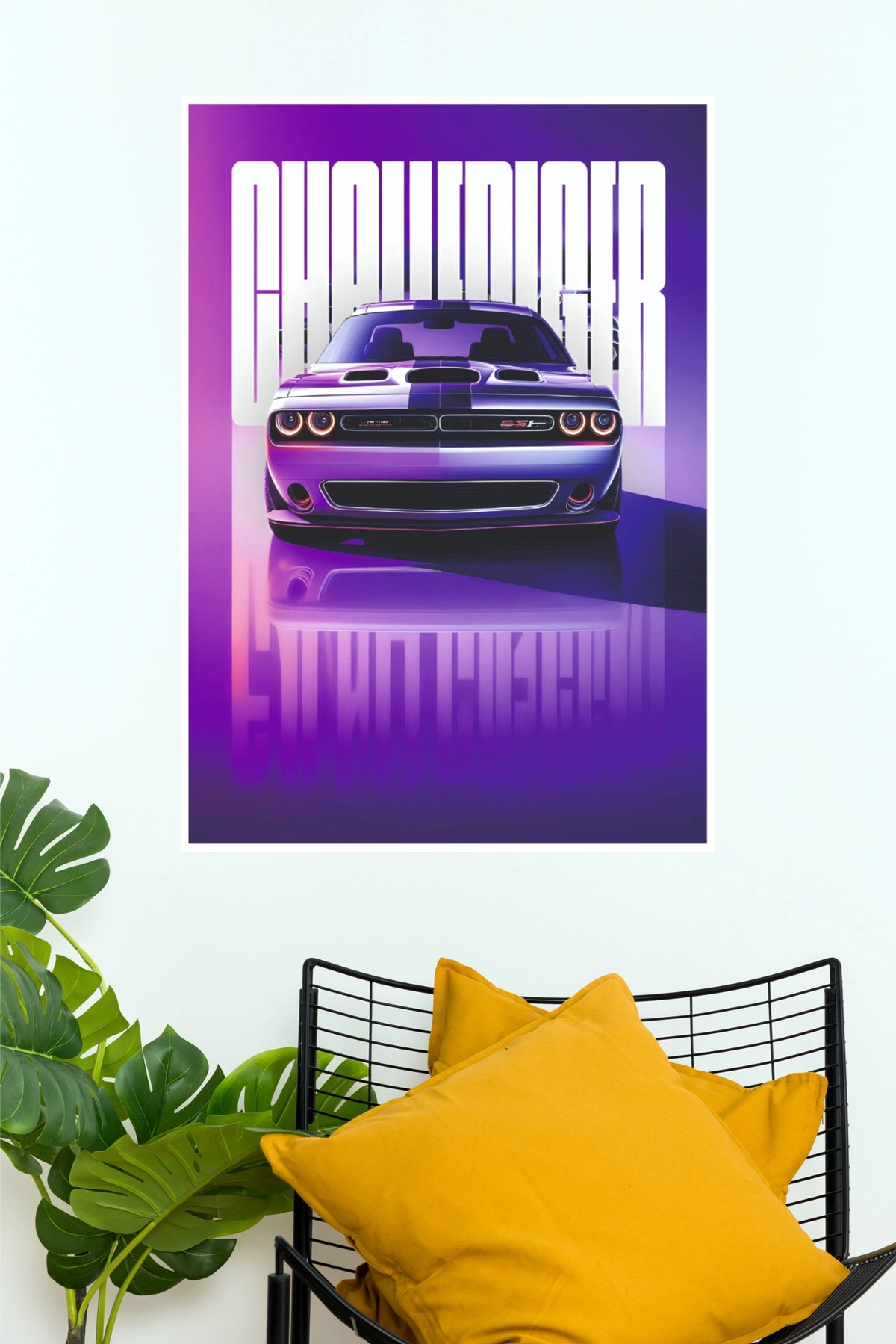 Dodge Challenger Neon Purple Aesthetic Car Wall Art Paper Poster (Car Posters)