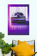 Dodge Challenger Neon Purple Aesthetic Car Wall Art Paper Poster (Car Posters)