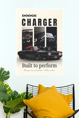 Dodge Charger "Built to Perform" Black Muscle Car Wall Art Paper Poster (Car Posters)