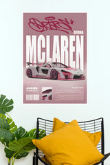 McLaren Senna Pink Aesthetic Supercar Wall Art Paper Poster (Car Posters)