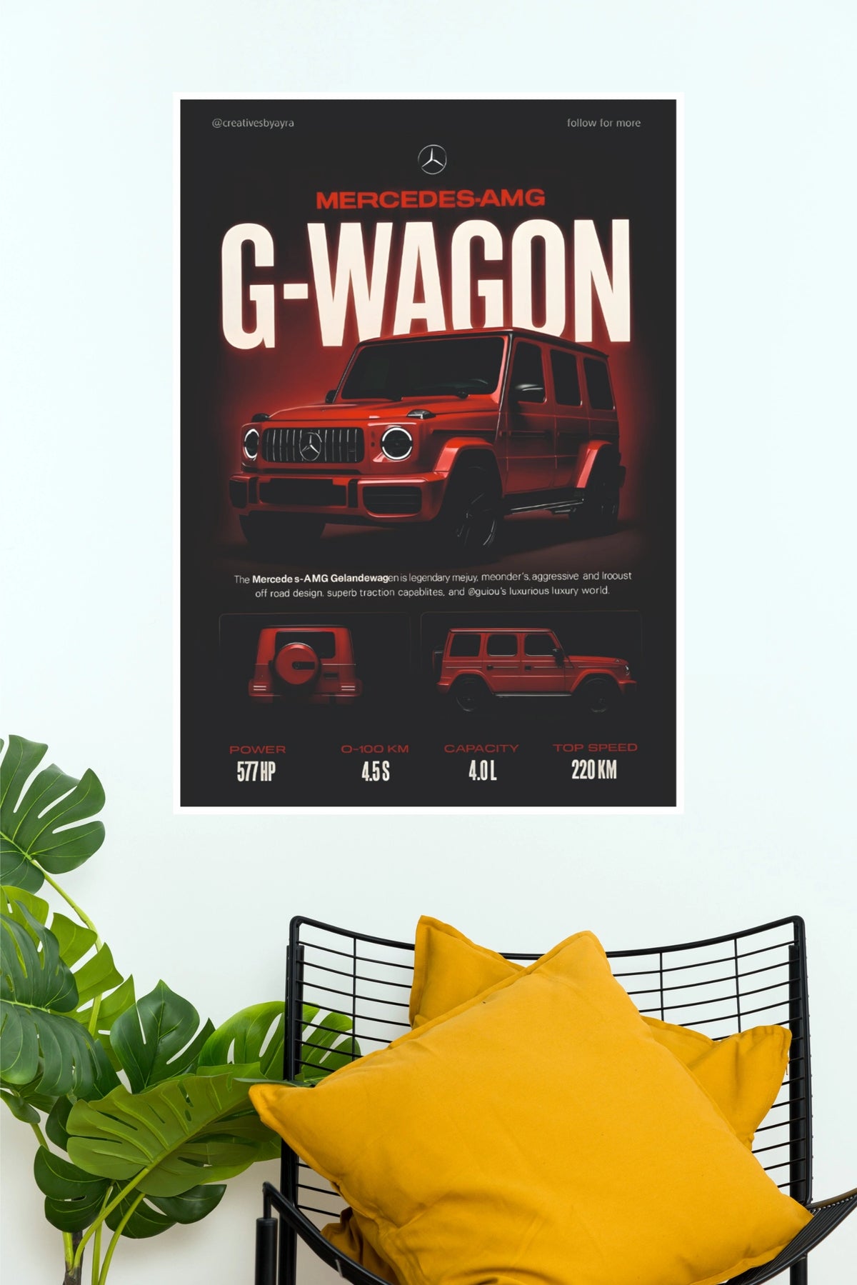 Mercedes-AMG G-Wagon Red Luxury SUV Wall Art Paper Poster (Car Posters)