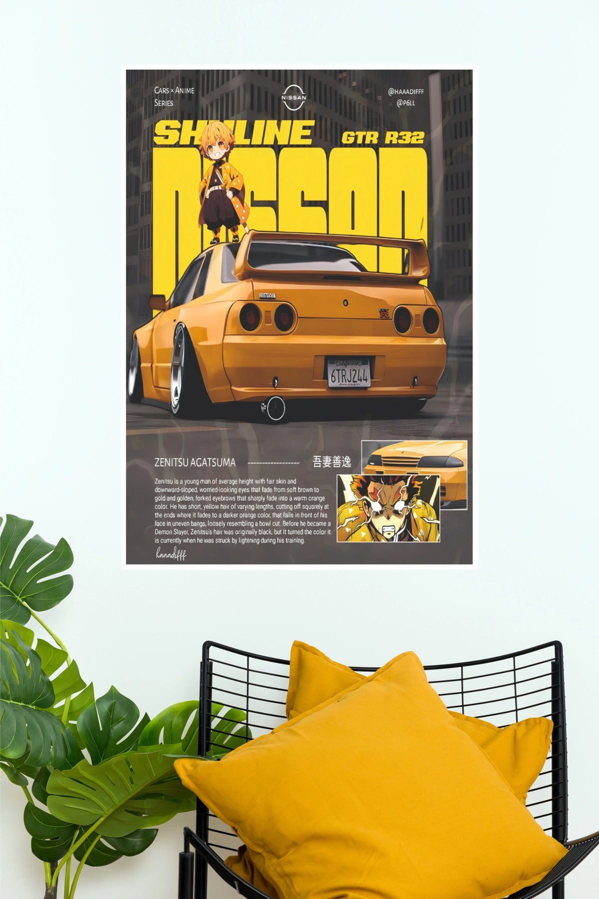 Nissan Skyline GTR R32 Zenitsu Anime JDM Car Wall Art Paper Poster (Car Posters)