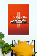 Porsche 911 GT3 Red Background Minimalist Car Wall Art Paper Poster (Car Posters)